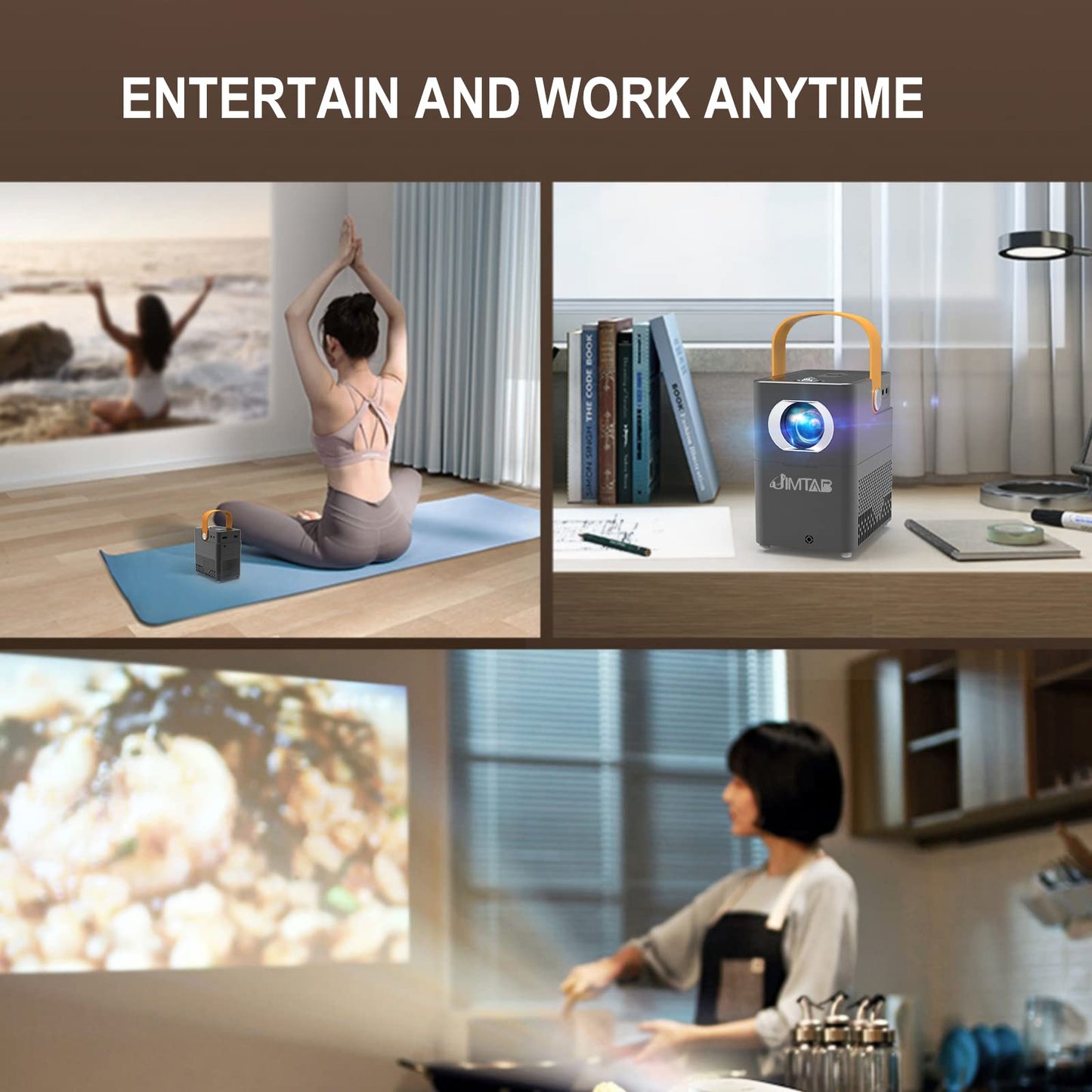 Portable WiFi Bluetooth Projector, JIMTAB V1 Outdoor Projector Full HD 1080P Supported, Mini Movie Projector with Foldable Carry Bag Dual Speakers