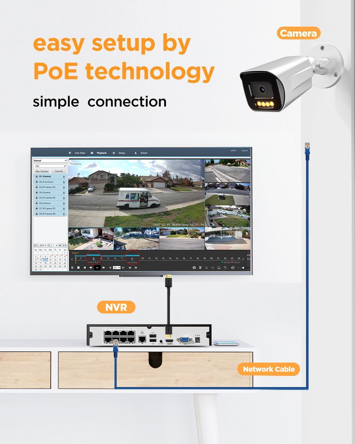 PANOOB 8 Channel Security Camera System, 8PCS 5MP IP Bullet PoE Camera with 2 Way Audio, Smart Dual Lights Color Night Vision, AI Human Detection
