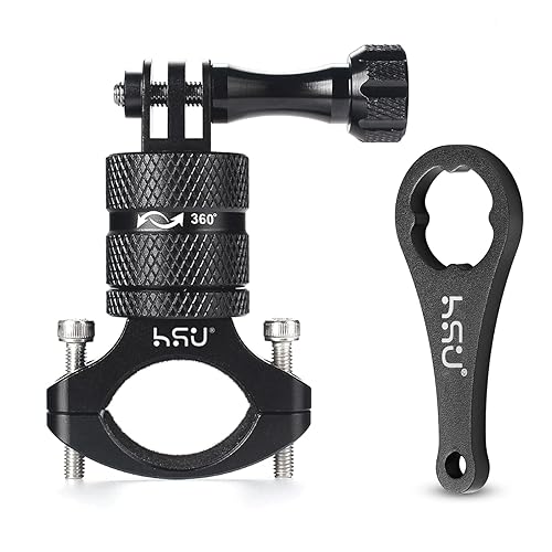 HSU Aluminum Bike Bicycle Handlebar Mount for GoPro Hero 13/12/11/10/9/8/7/6/5/4 Session AKASO Campark and Other Action Cameras, 360 Degrees Rotary