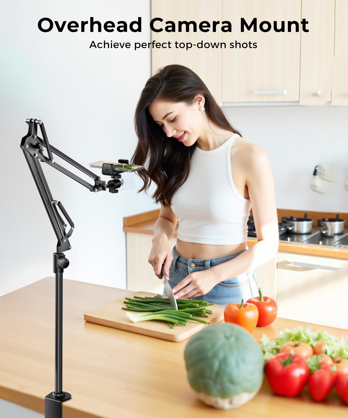 UBeesize Overhead Camera Mount with 360° Adjustable Arm & Phone Holder for TikTok Live Streaming Photography Studio Content Creation, Desk Mount