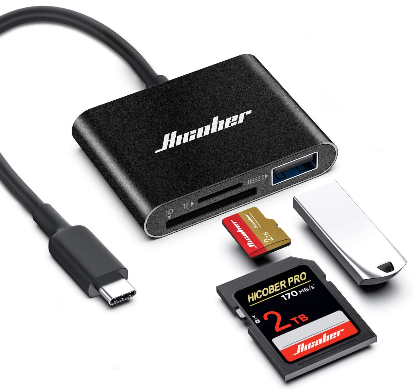 Hicober USB C to SD Card Reader, Micro SD Memory Card Reader, Type C to SD Card Reader Adapter 2TB Capacity for MacBook Camera Android Windows Linux
