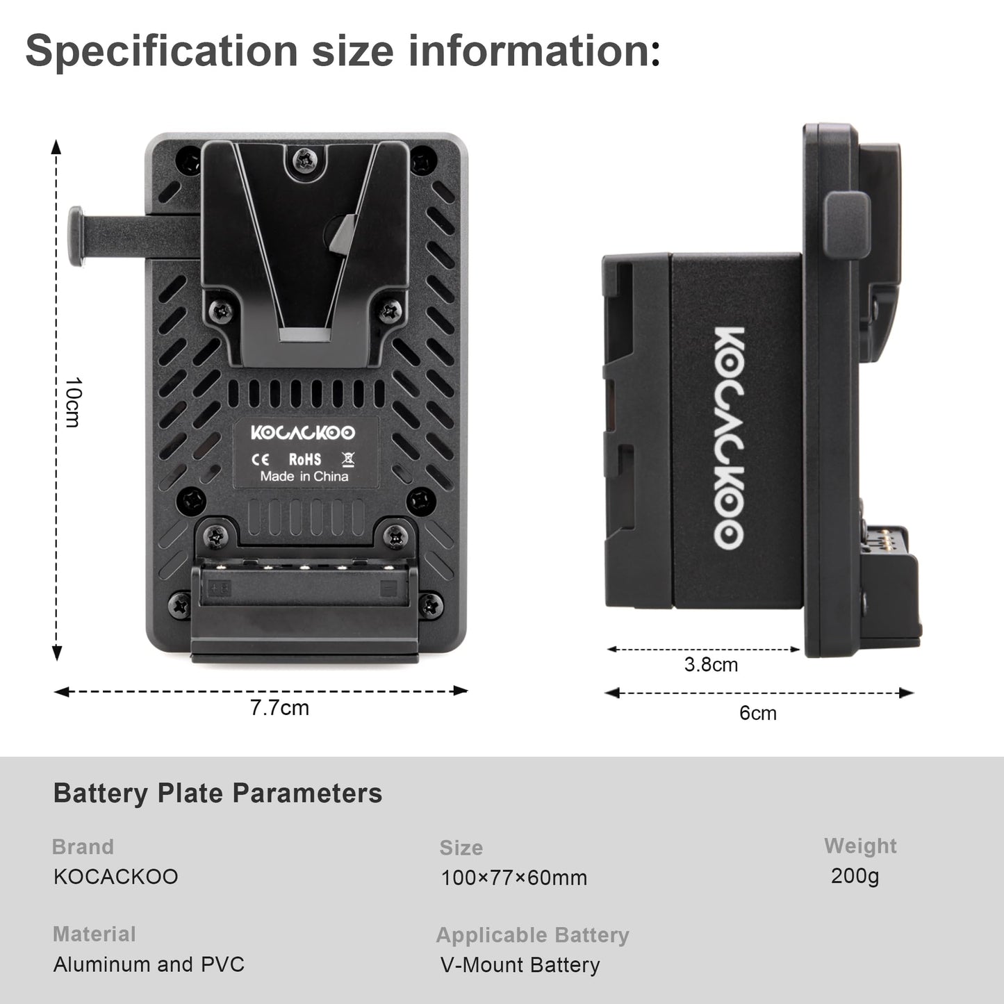 KOCACKOO Fully decoded V-Mount Battery to BP-U30 Battery Conversion Adapter for Sony PXW-Z200/HXR-NX800 Camcorders