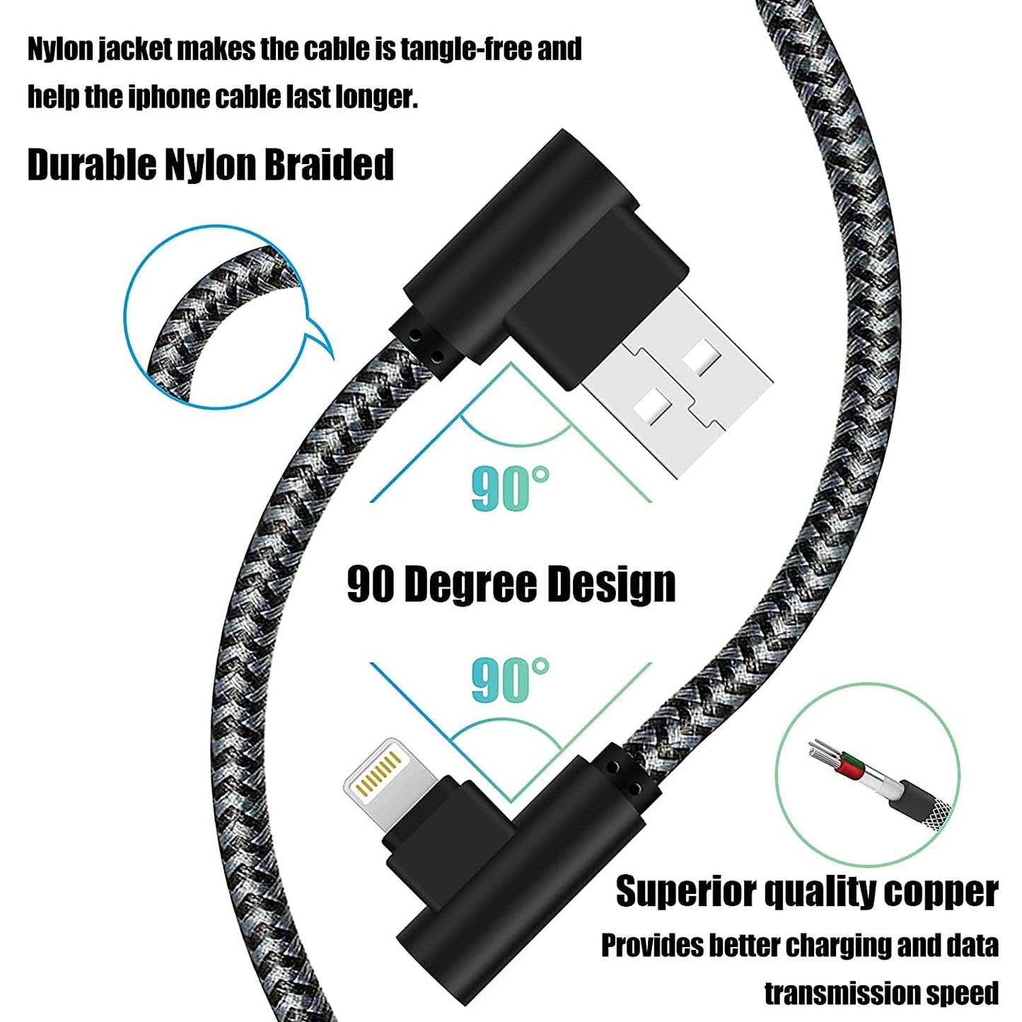 Osecet iPhone Charger 1Ft MFi Certified Short Lightning Cable Braided 90 Degree Elbow Charging Cable Compatible with iPhone 14 13 12 11 Pro X XS XR 8…