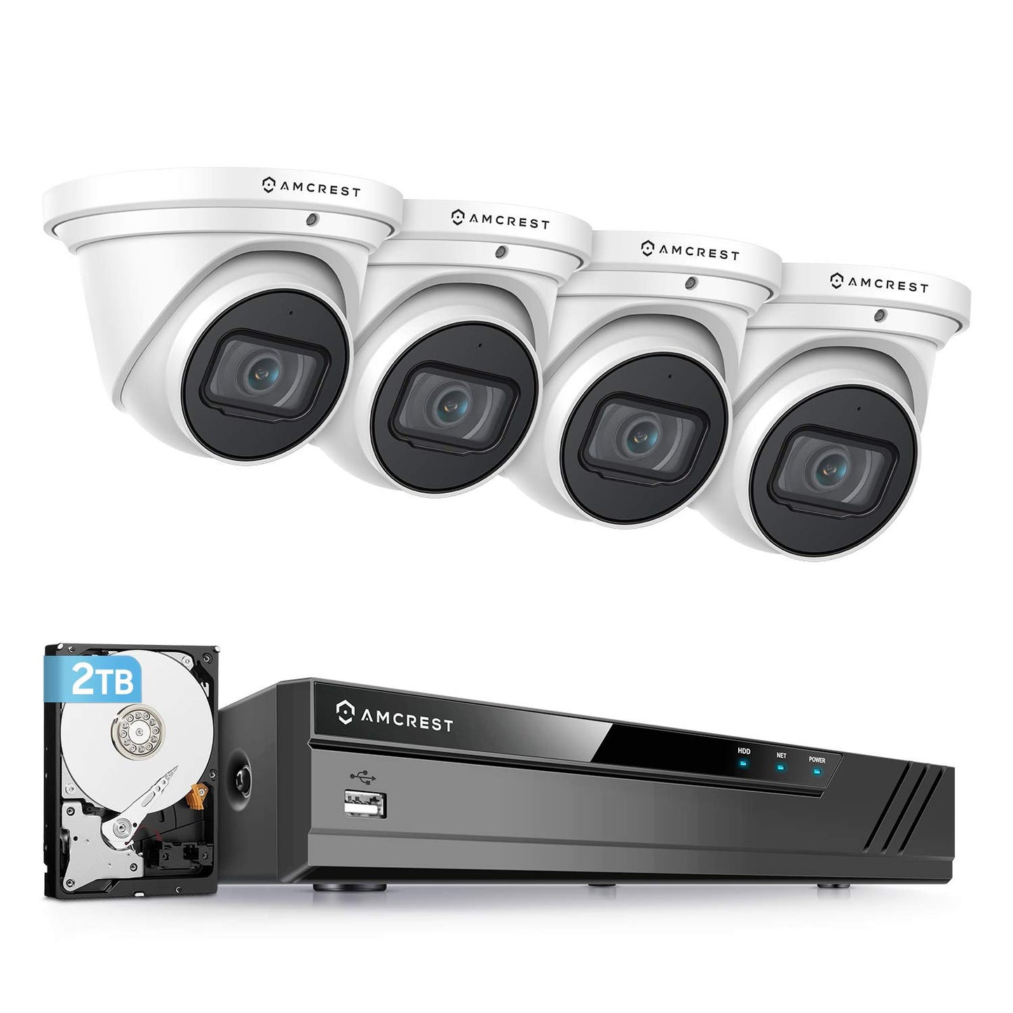 Amcrest 4K POE Security Camera System with 4K 8Ch PoE NVR (4) x 8 Megapixel Turret IP POE Cameras (3840x2160) Pre Installed 2TB Hard Drive