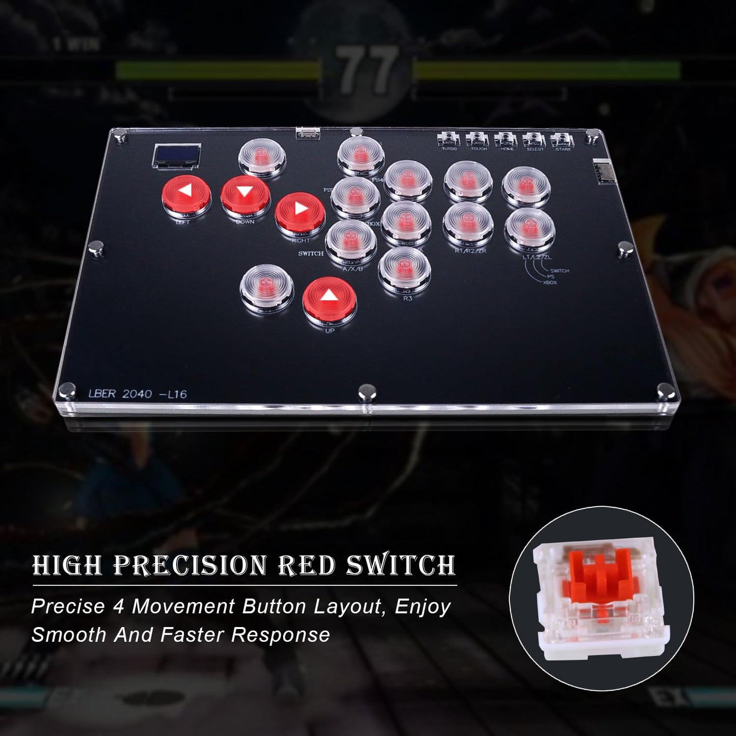 Arcade Stick All-Button Controller L16, Leverless Controller Street Fight with Turbo & SOCD, Arcade Stick Street Fight for PC/PS3/PS4/Steam/Switch