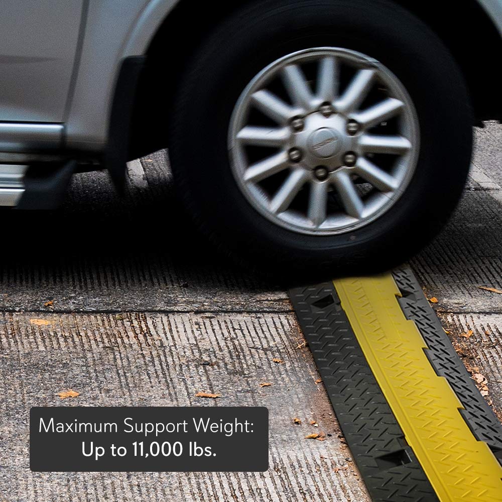 Pyle Durable Cable Protective Ramp Cover - Supports 11000 lbs, Single Channel Heavy Duty Cord Protection with Flip-Open Top Cover, 39.4”x5.11”x1.8”