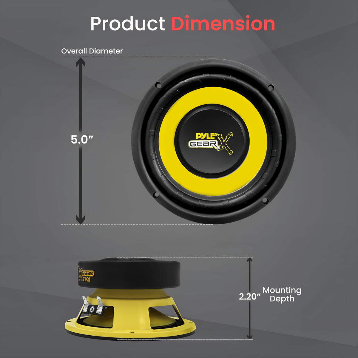 Pyle Car Mid Bass Speaker System, 5" 200W 4 Ohm Auto Mid-Bass Component Poly Woofer Audio Sound Speakers for Car Stereo, 30 Oz Magnet, 2.32” Mount Depth, Cone, High Temp Aluminum Voice Coil (Yellow)
