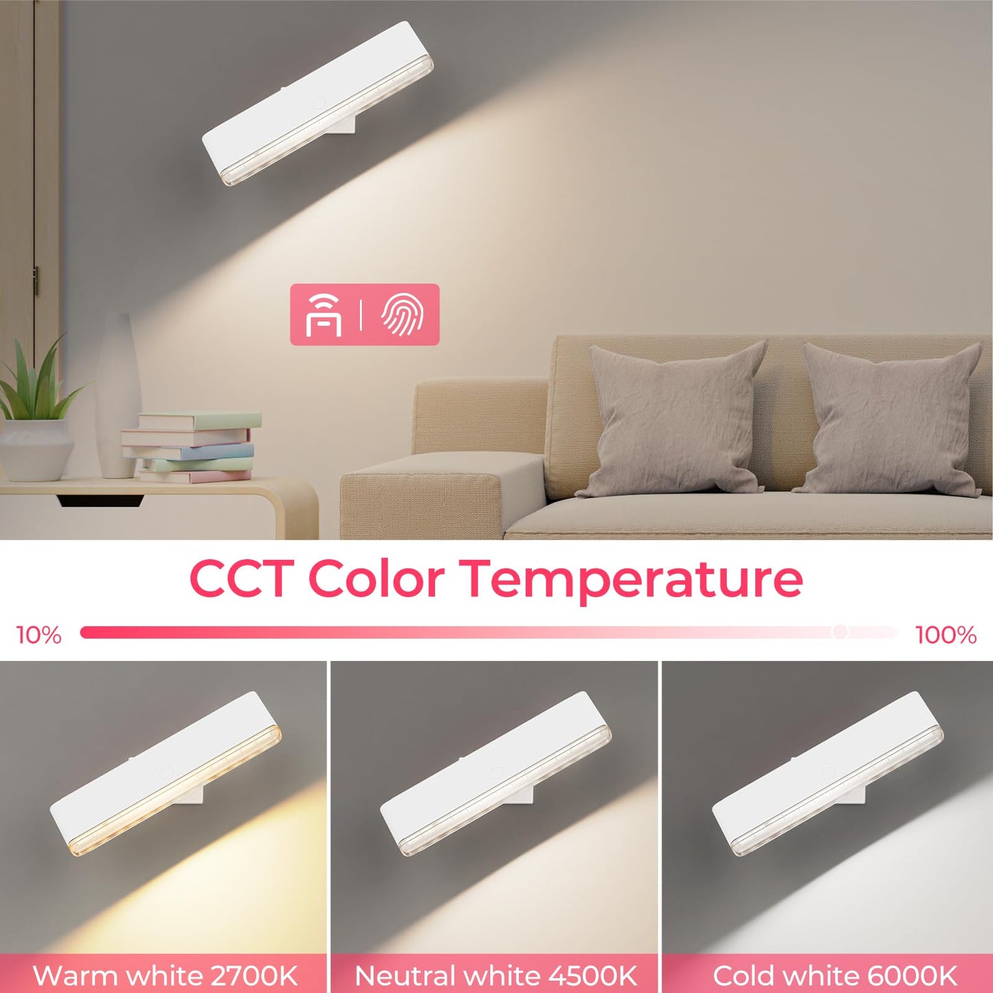 Wireless Vanity Light for Mirror - 4000mAh Rechargeable Stick On Makeup Light with CCT Modes & Dimmable Brightness, Cordless Lamp for Mirror, Vanity