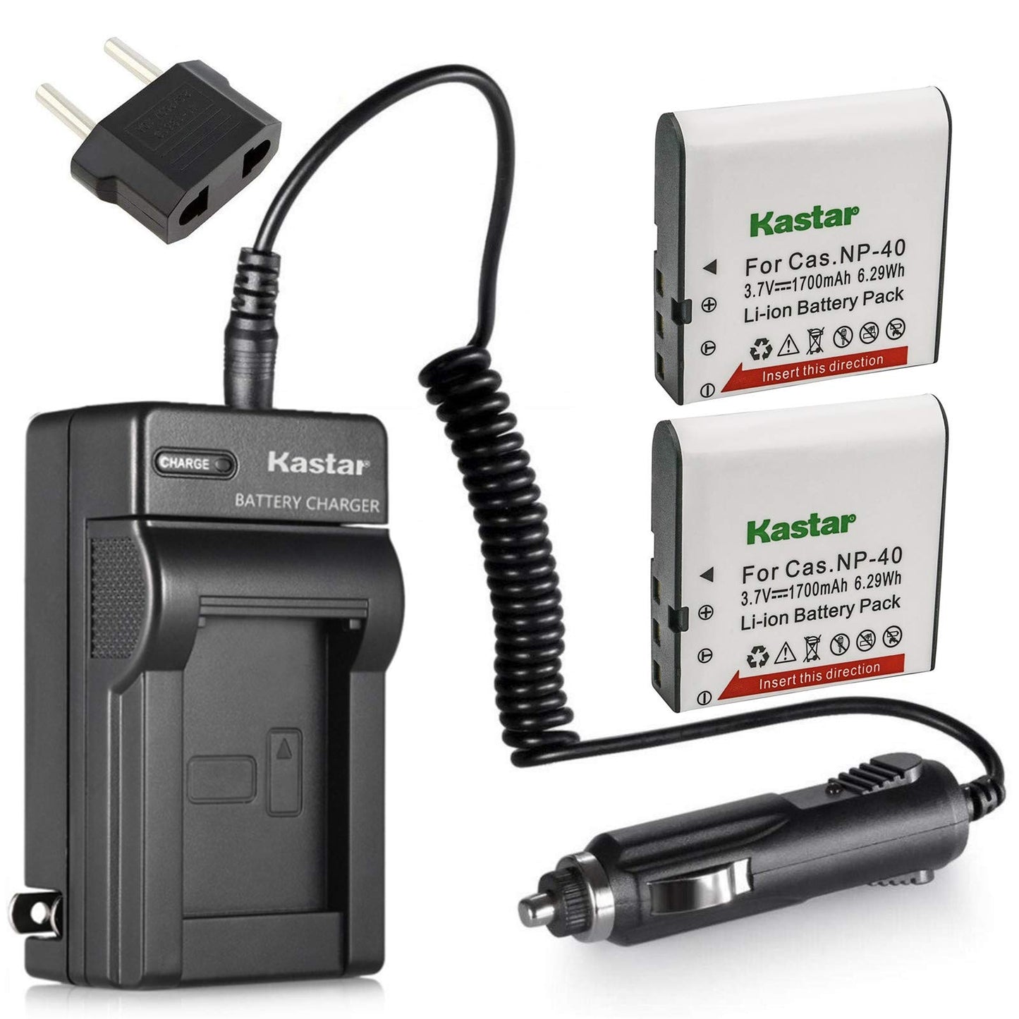 Kastar CNP-40 Battery (2-Pack) and Charger Kit for Kodak LB-060 AZ521 AZ361 AZ501 AZ522 AZ362 AZ526, HP D3500 SKL-60 V5060H V5061U Cameras and SUN06