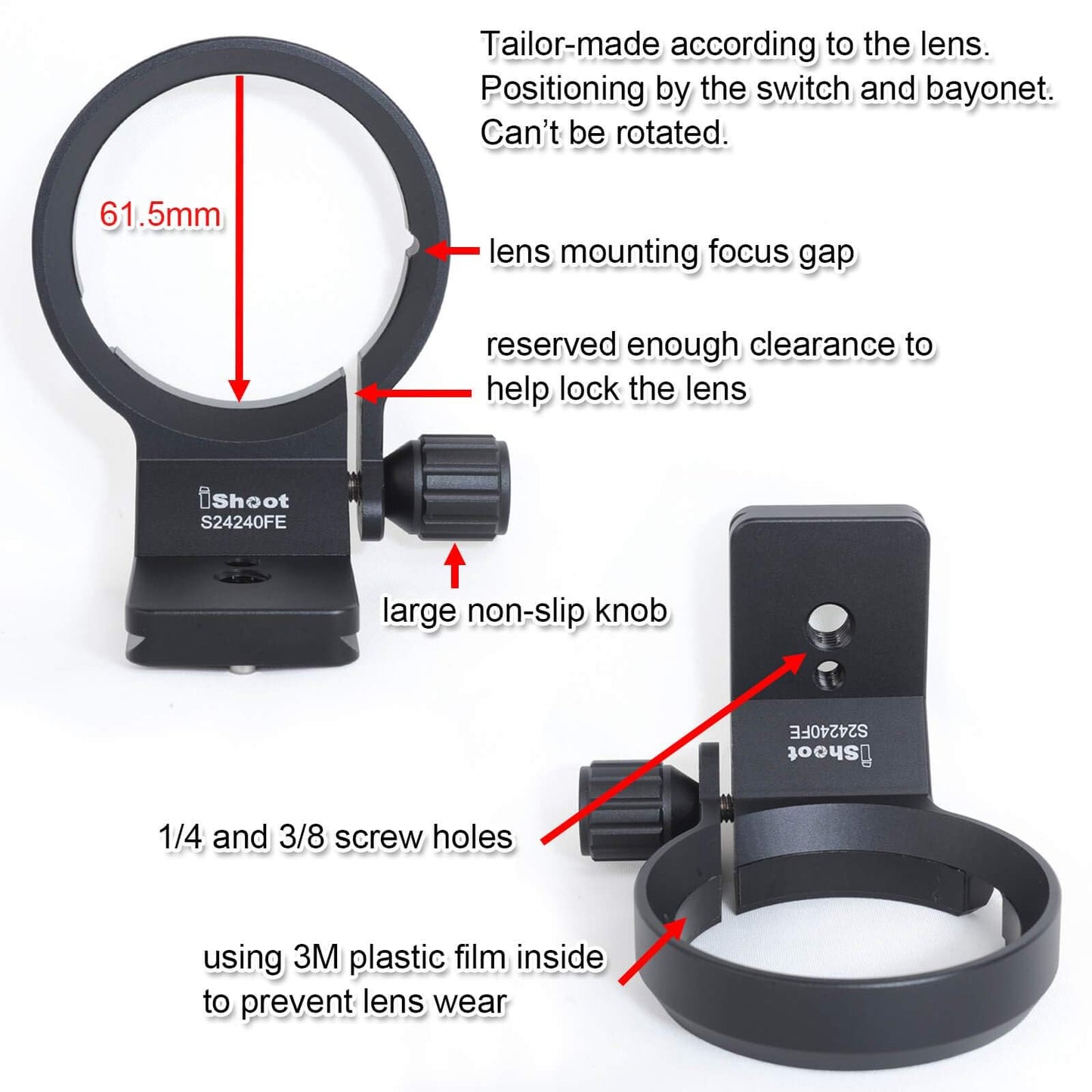 iShoot Tripod Mount Ring Lens Collar with Arca-swiss Fit Quick Release Plate Compatible with Sony SEL35F14Z FE 35mm f/1.4 ZA, SEL90M28G FE 90mm f/2.8