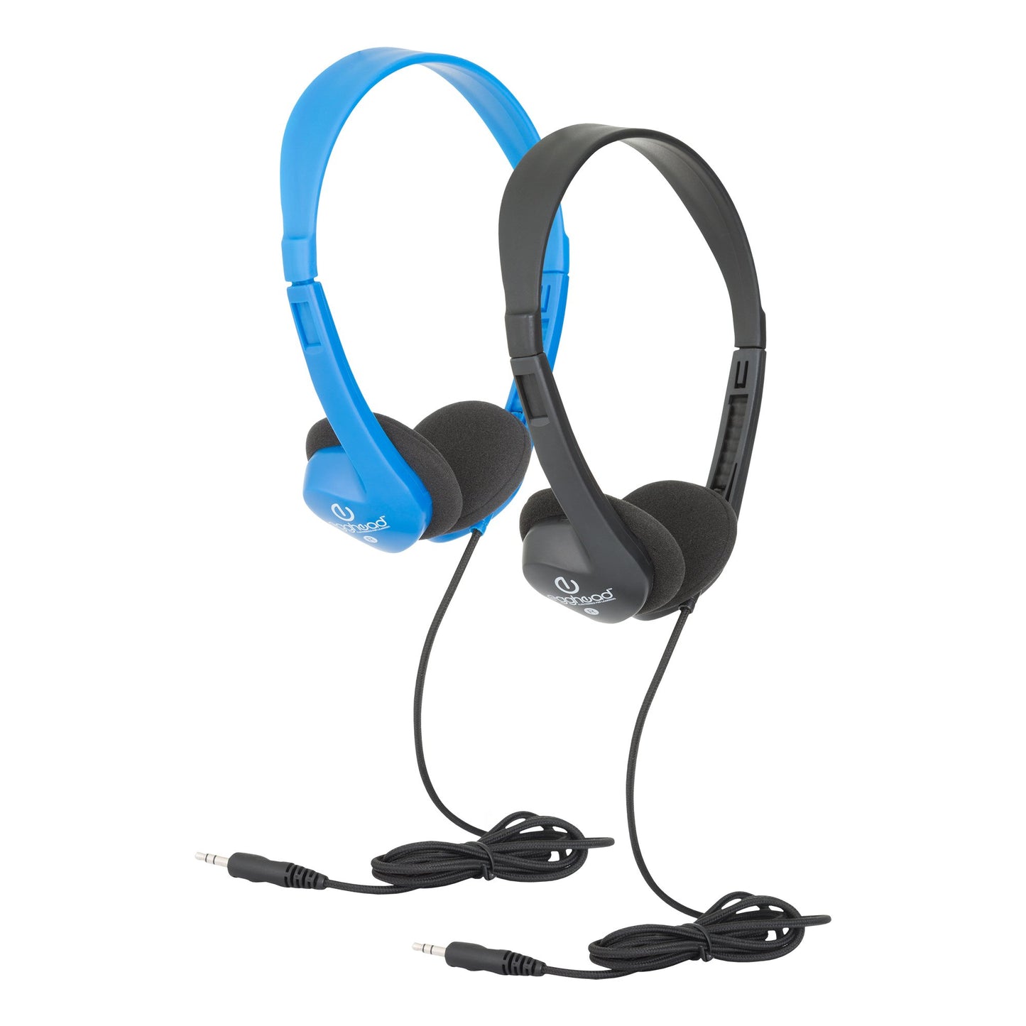 Egghead Heavy-Duty Kids' Stereo Headphones with Ear Cushions and 4'3" Cord, Adjustable Tangle-Free Over-Ear Stereo School Headphones, Pack of 20, Blue