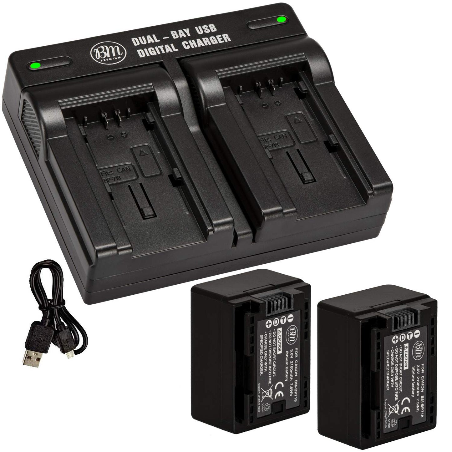 BM Premium 2 BP-727 Batteries and Dual Charger for Canon Vixia HFR80 HFR82 HFR800, HFR70, HFR72, HFR700, HFR32, HFR300, HFR40, HFR42, HFR400, HFR50