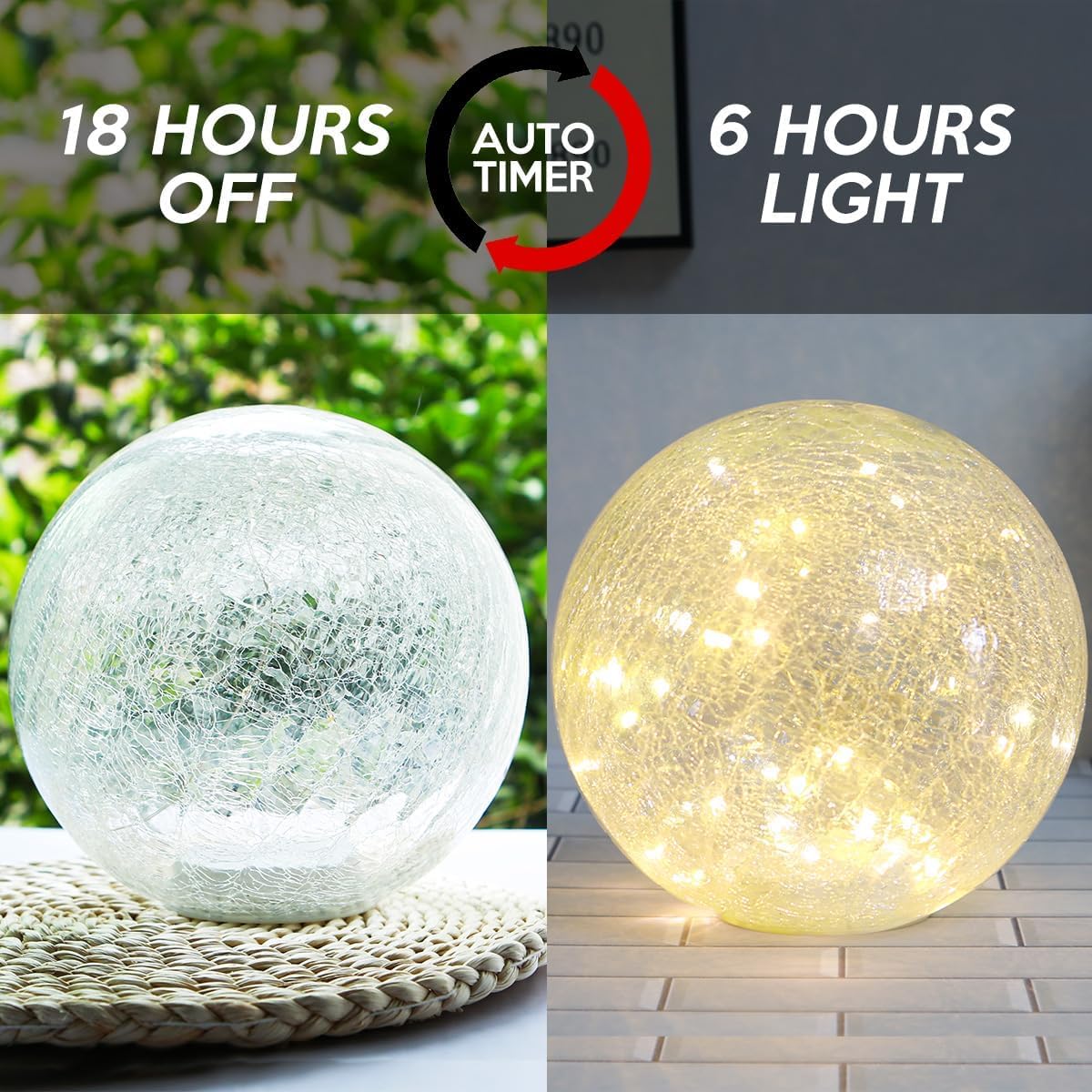 Mercury Crackle LED Glass Globe Ball Lamp with Timer, Battery Operated Night Light for Girls, Birthday, Halloween,Christmas - Decorative Gift for Home