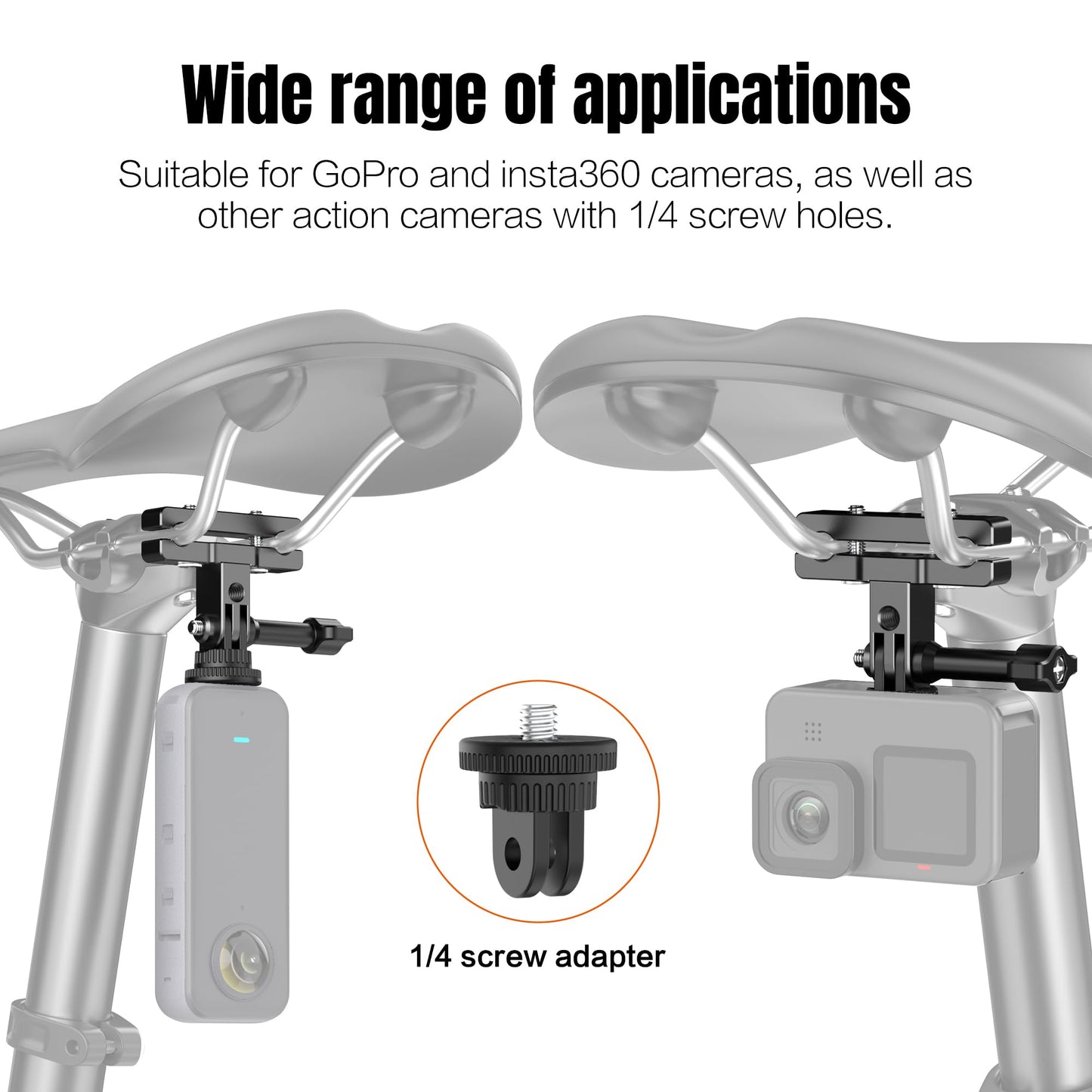 Upgraded Aluminum Bike Tail Mount Kit for Insta360 X5, Third-Person Shots Bike Seat Tail Mounts Dual Clamp Handlebar Mount with Selfie Stick