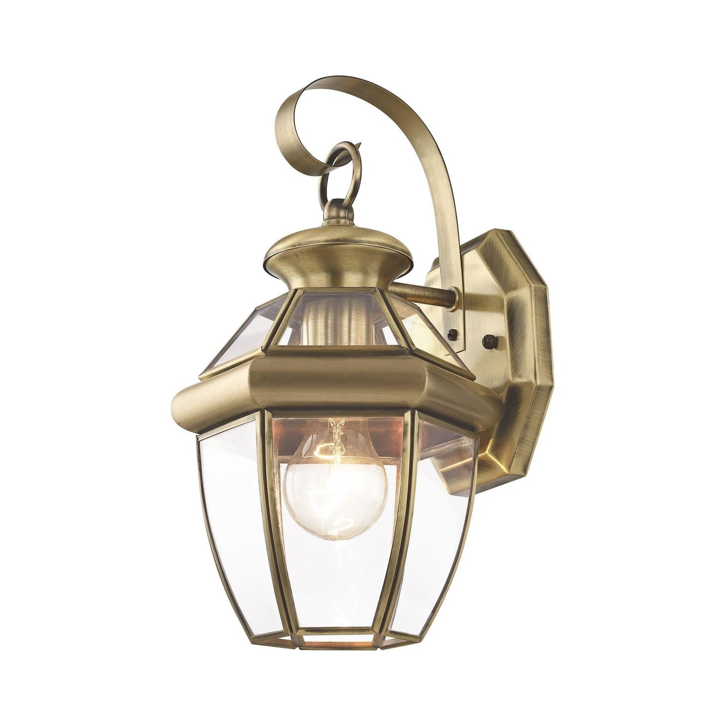 Livex Lighting 2051-01 Monterey 1 Light Outdoor Antique Brass Finish Solid Brass Wall Lantern with Clear Beveled Glass