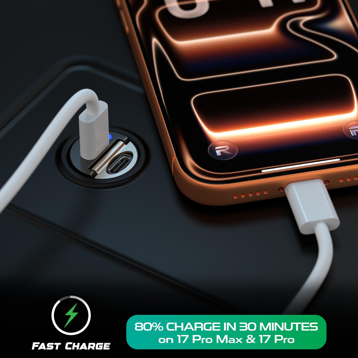 REBEL Dual 65W USB C Fast Car Charger 12V/24V [Smallest Metal Frame] PD65W, QC60W 4.0/3.0, Flush Fit, Cigarette Lighter Adapter for iPhone 17 Pro Max