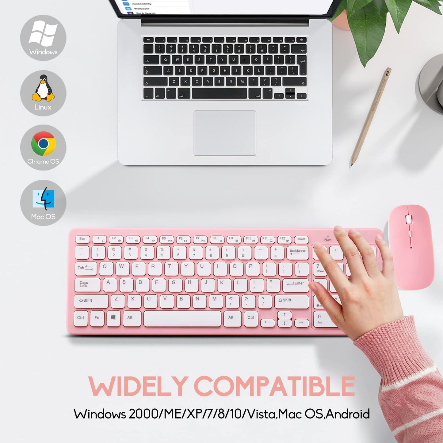 Wireless Keyboard and Mouse Combo, Compact Quiet Wireless Keyboard and Mouse Set 2.4G Ultra-Thin Sleek Design for Windows, Computer, Desktop, PC