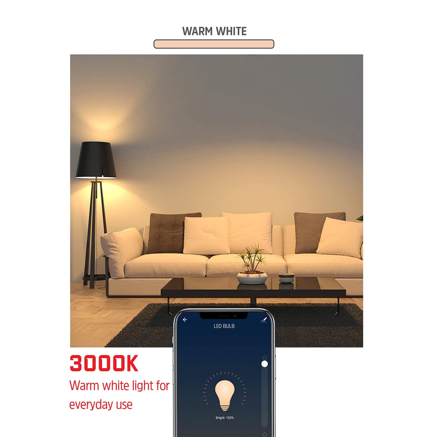XTREME Energizer Smart Wi-Fi LED Light Bulb, Warm White, 60W, 800 Lumens, Compatible with Alexa, Google Assistant and Siri, Control from Anywhere