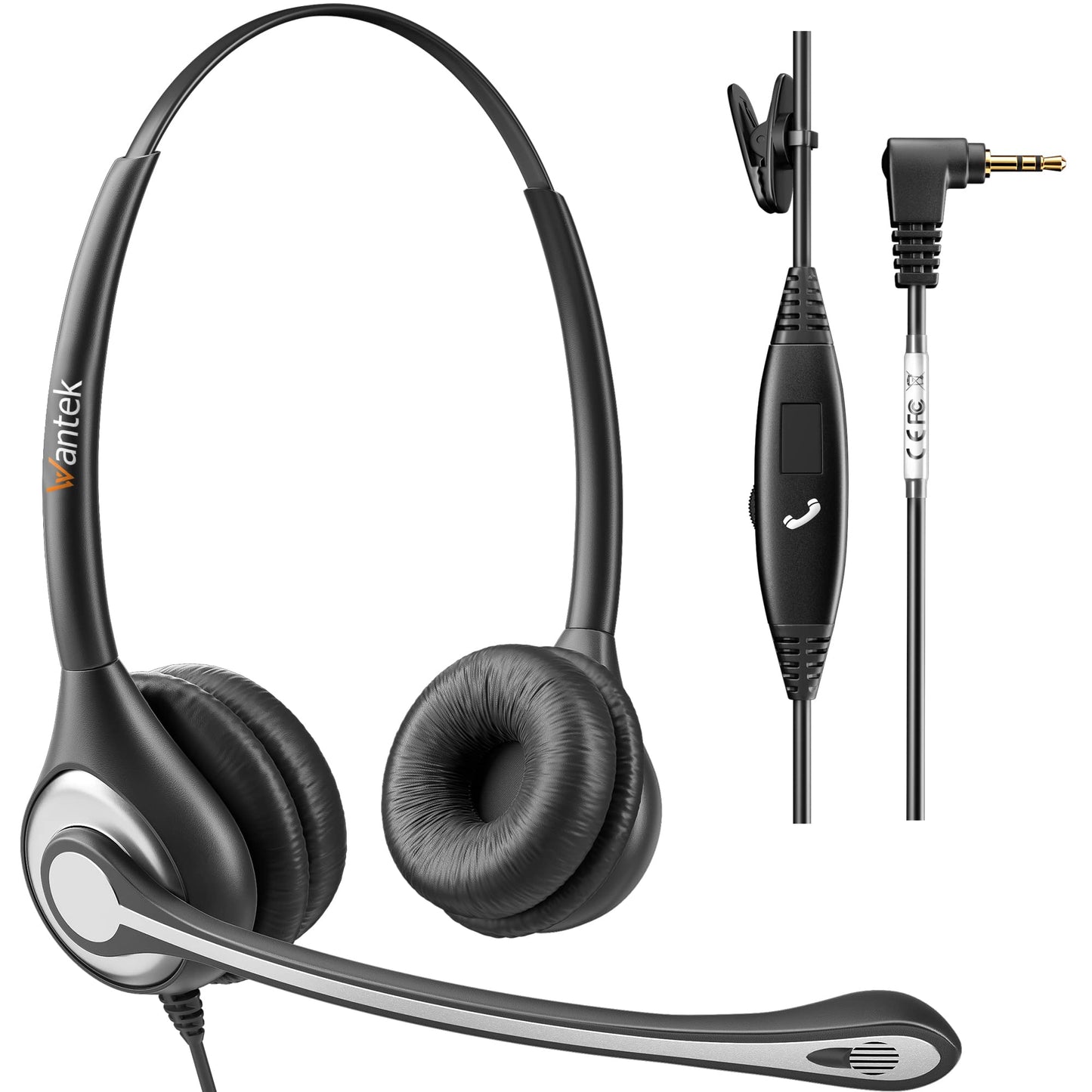 Wantek Phone Headset with Microphone Noise Cancelling,Telephone Headset 2.5mm Jack Compatible with Panasonic AT&T Uniden Cisco Linksys Grandstream