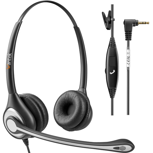 Wantek Phone Headset with Microphone Noise Cancelling,Telephone Headset 2.5mm Jack Compatible with Panasonic AT&T Uniden Cisco Linksys Grandstream