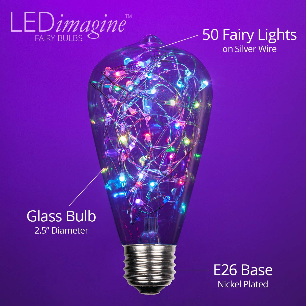 Wintergreen Lighting LEDimagine Fairy String Light Bulb Fairy Lights, LED Globe Fairy Light Pendant Bulb, Globe Fairy LED Light (RGB Multicolor Color