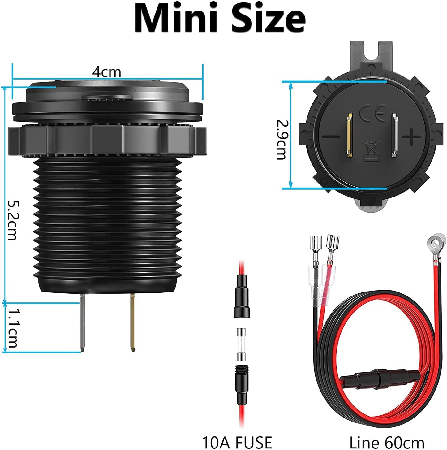 [Upgraded Version] Quick Charge 3.0 Dual 12V USB Car Charger, Aluminum Socket with Red Digital Voltmeter, Waterproof Car Outlet with Power Switch