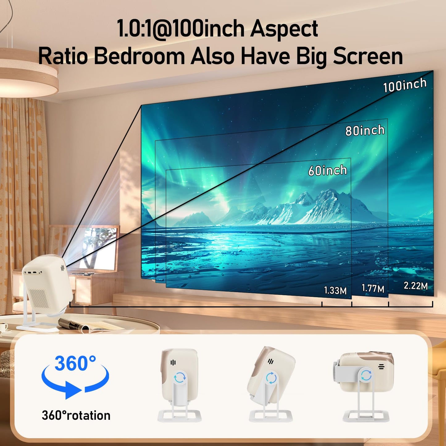40"-120" Smart Mini Projector with Android TV, 4K Supported 1080P Portable Outdoor Movie Projector, Auto Keystone, WiFi 6 & Bluetooth 5.2