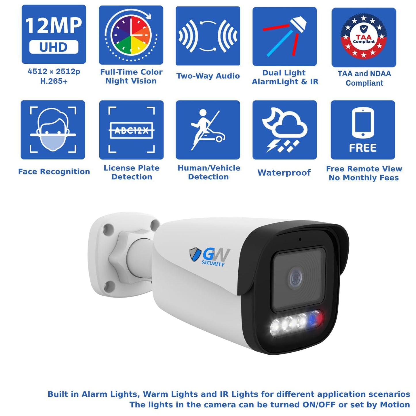 GW Security UltraHD 12MP 6K Full Time Color Night Vision 32 Channel Security Camera System with (8) Bullet and (8) Dome 12MP (4512x2512P) PoE 2-Way