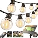 addlon 106FT(100+6) Solar String Lights with Remote, 54 Shatterproof G40 Bulbs, Commercial Grade Solar Powered Outdoor Light, Dimmable Waterproof