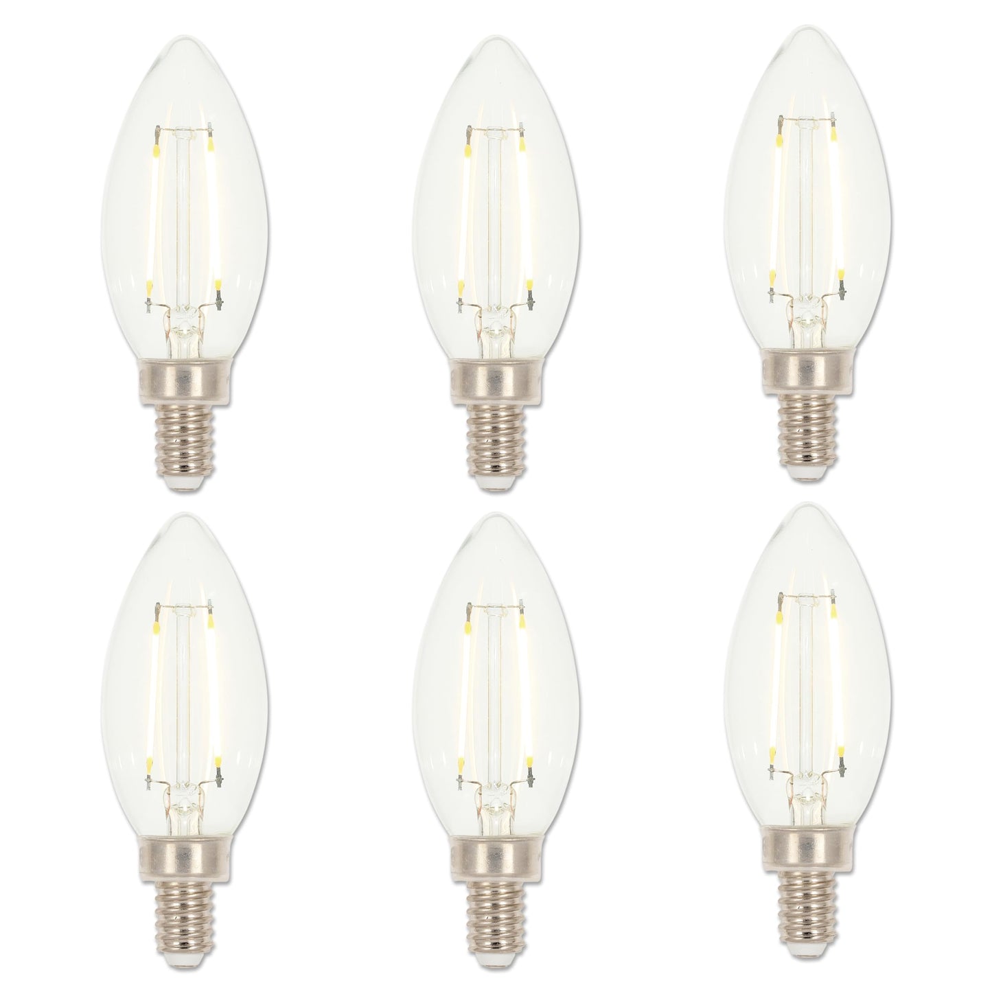 Westinghouse 4517120 3.3 Watt (40 Watt Equivalent) B11 Dimmable Clear Filament LED Light Bulb, Candelabra Base, 6 Pack
