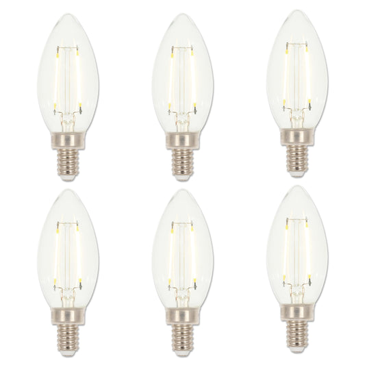 Westinghouse 4517120 3.3 Watt (40 Watt Equivalent) B11 Dimmable Clear Filament LED Light Bulb, Candelabra Base, 6 Pack