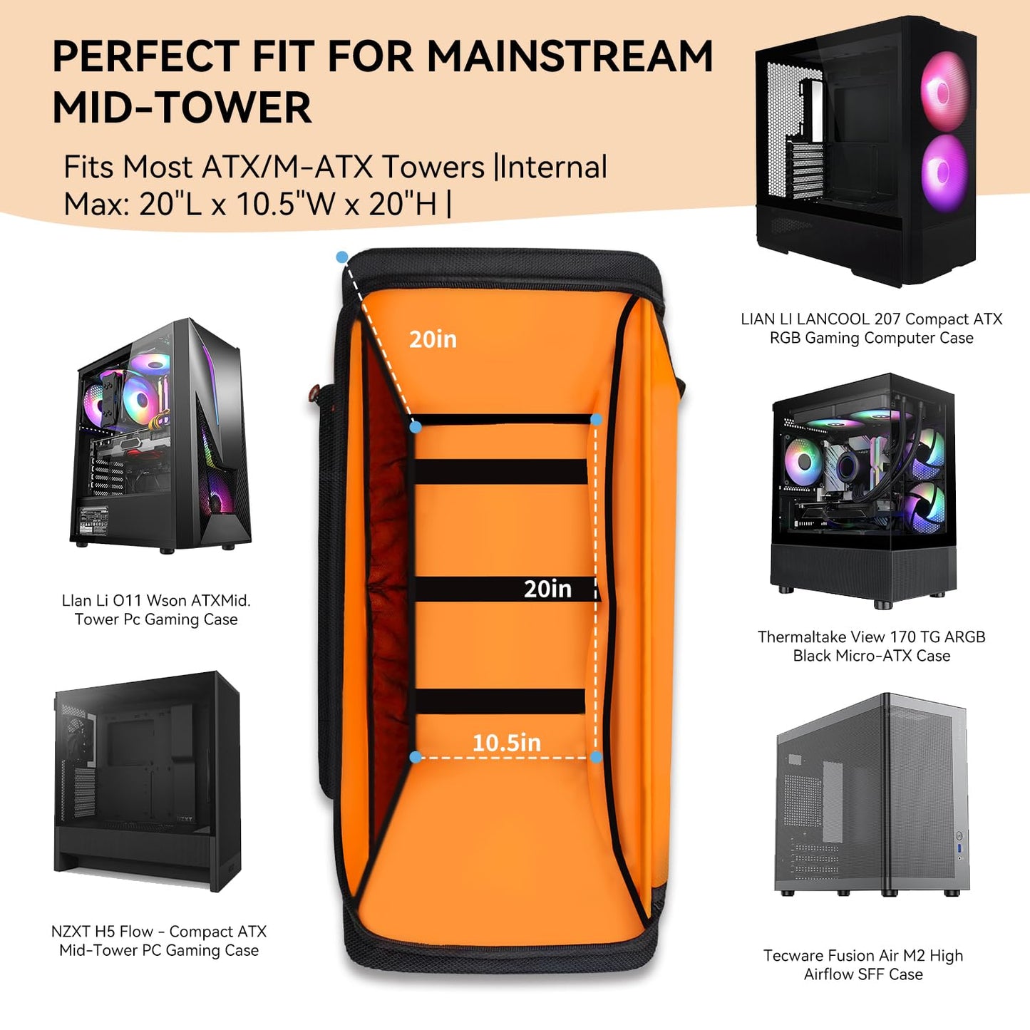 Computer Desktop Mid Tower PC Carrying Case,PC Travel Case Padded Carrying Bag Backpack for ATX/M-ATX Mid-Tower, Portable PC Carrying Bag for PC