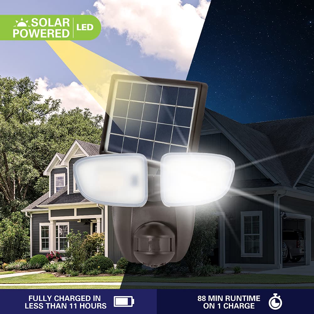 HALO Solar Outdoor LED Flood Light with 180 Degree Motion Sensor Flood & Security Twin Head Light 700 Lumens Bronze