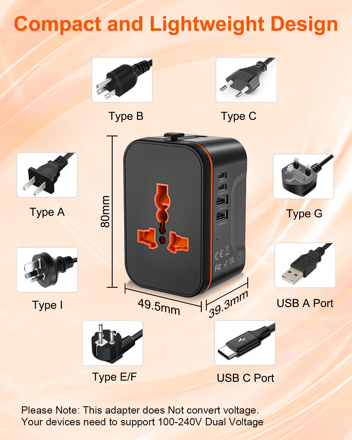 Universal Travel Adapter Worldwide, European Travel Plug Adapter with 2 USB C, 2 USB A and Multi AC Outlets, International Power Converter All in One…