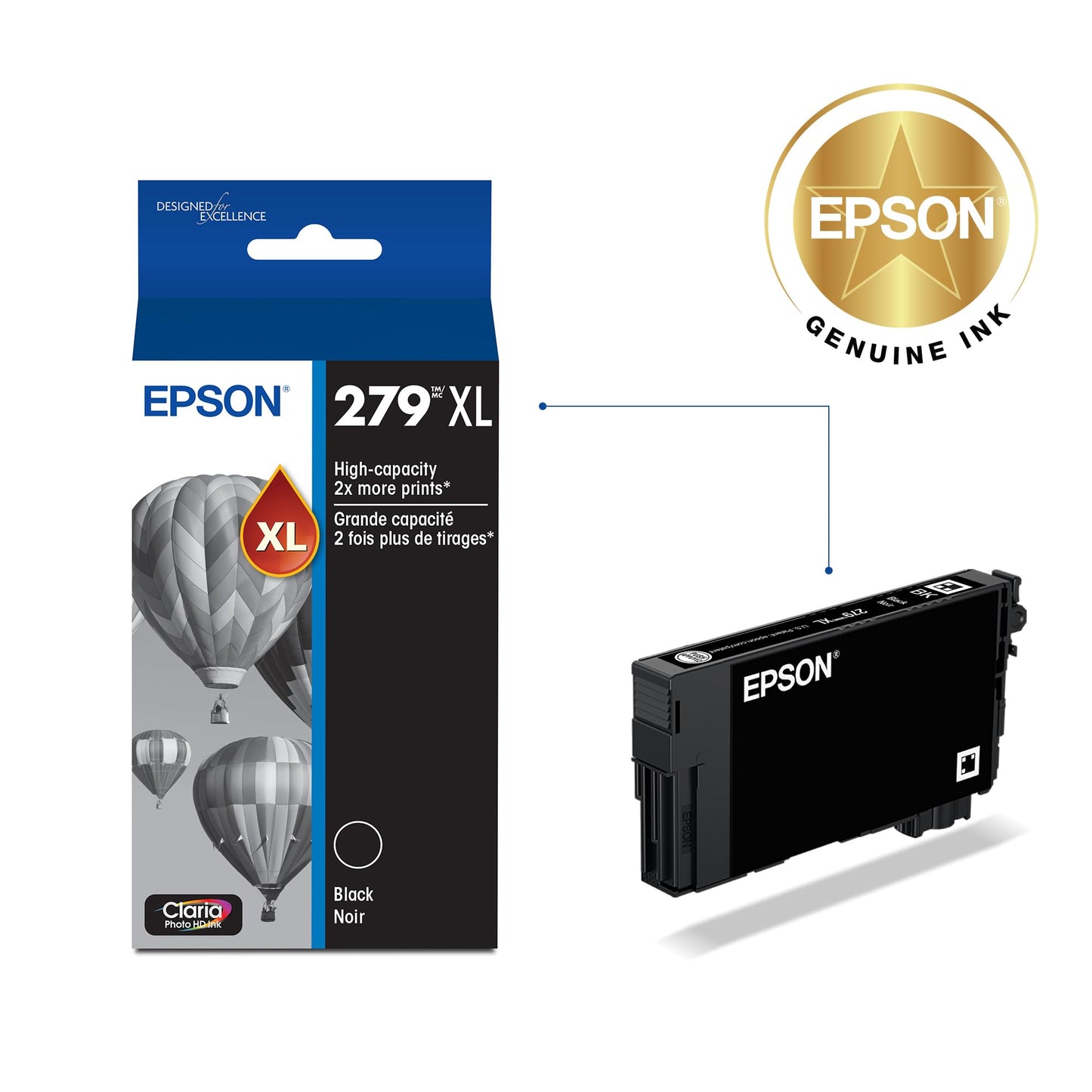 Epson 279 Claria Photo HD Ink High Capacity Black Cartridge (T279XL120-S) Works with Expression Photo XP-980