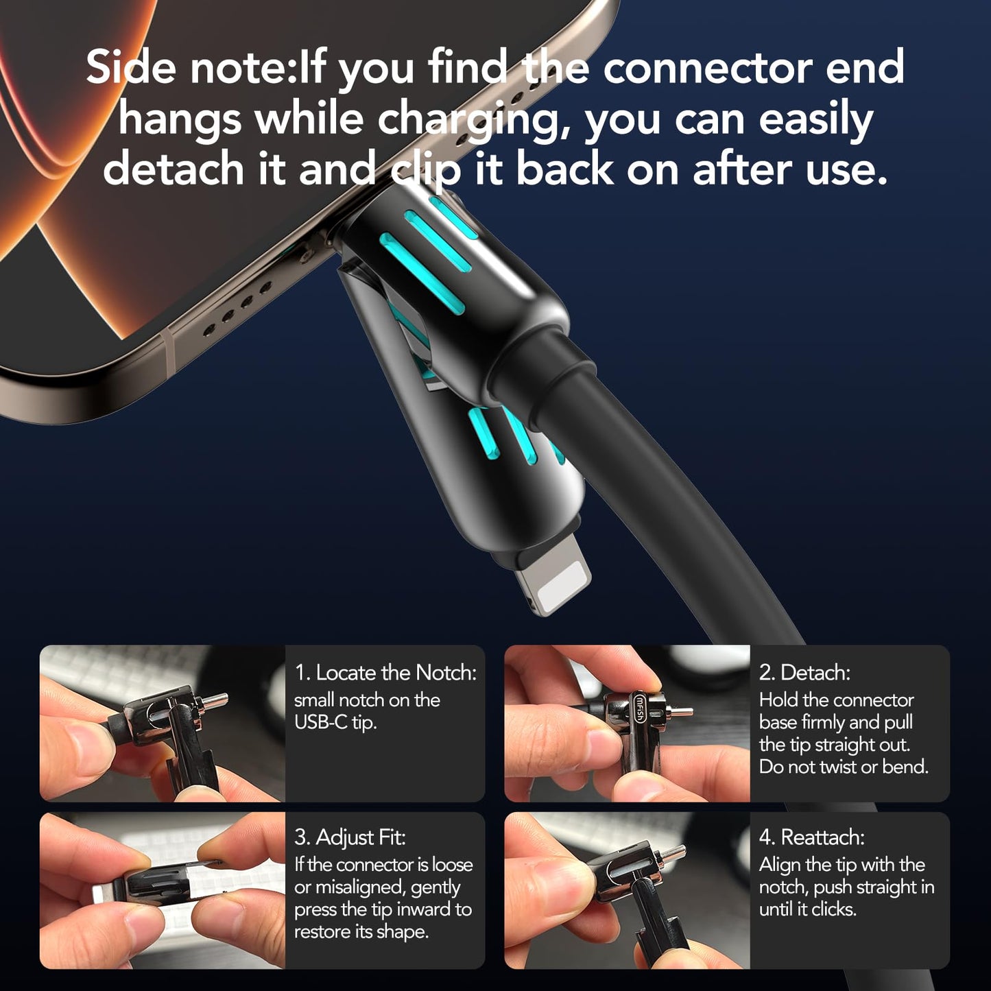MFish 4-in-1 USB Charging Cable with Carrying Case, 240W Fast Charger Cord, USB-A & Dual USB-C to USB-C/Lightning, for iPhone 17/16/15/14, iPad