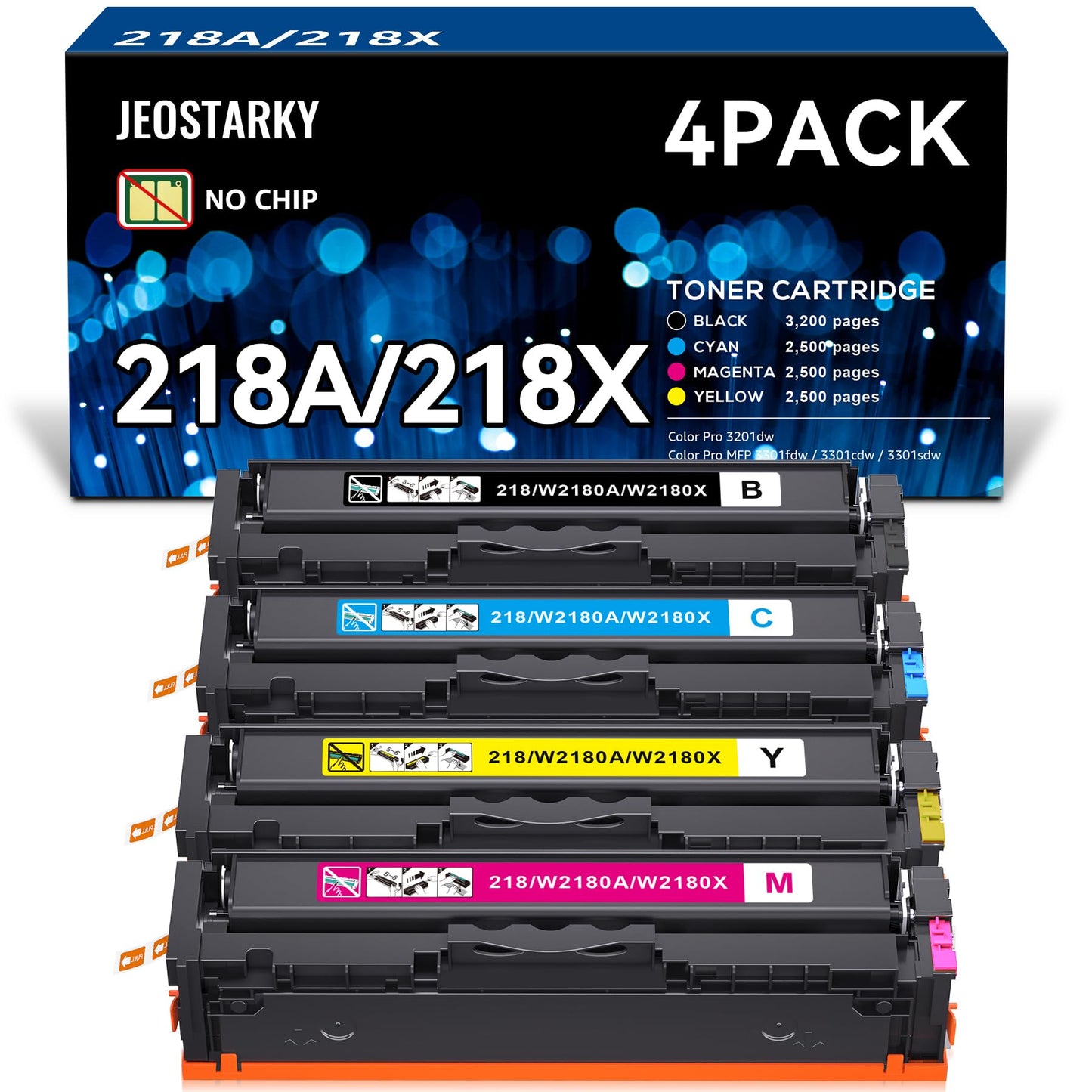 Jeostarky 218A 218X Toner Cartridges No Chip Compatible for HP Color LaserJet Pro MFP 3301fdw 3301cdw 3301sdw 3201dw Printer Replacement for W2180A