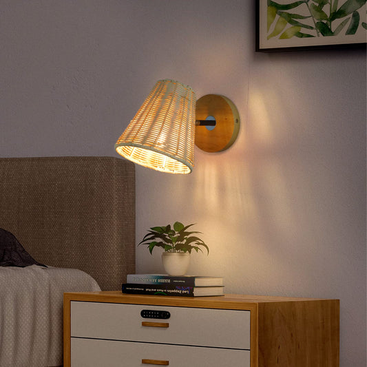 VinTopsh Rattan Wall sconces, Farmhouse Wall Light Fixture, Handmade Wall Lamp (5.7" Lampshade)