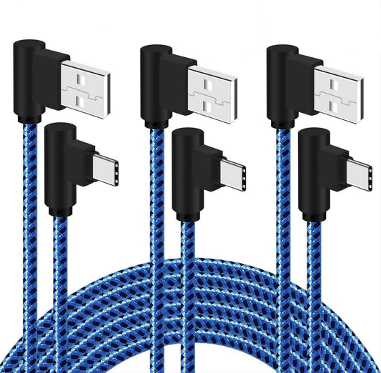 3 Pack 6FT 90 Degree Right Angle Braided Type C Fast Charging Cable USB-C Quick Charger Power Charge Cord for Samsung Galaxy S26 S25 S24 S23 S22 S21