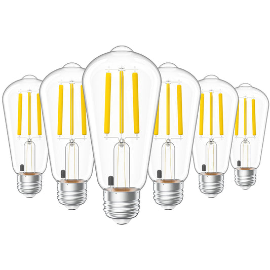 Sunco 6 Pack ST58 Filament LED Edison Bulbs, E26, Dusk to Dawn, 7W=75W