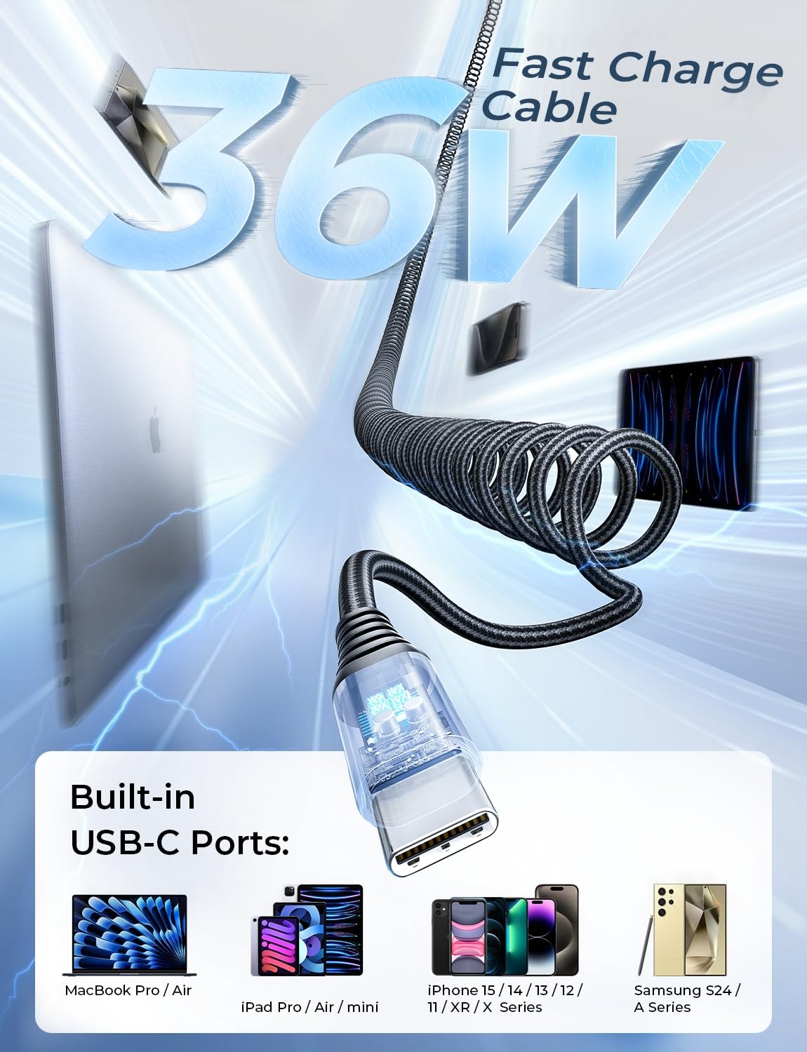 LISEN for iPhone 17 USB C 96W Super Fast Car Charger, PD&QC 3.0 with Cable Car Phone Charger Adapter for iPhone 16 15 14 Pro Max Plus, Samsung Galaxy