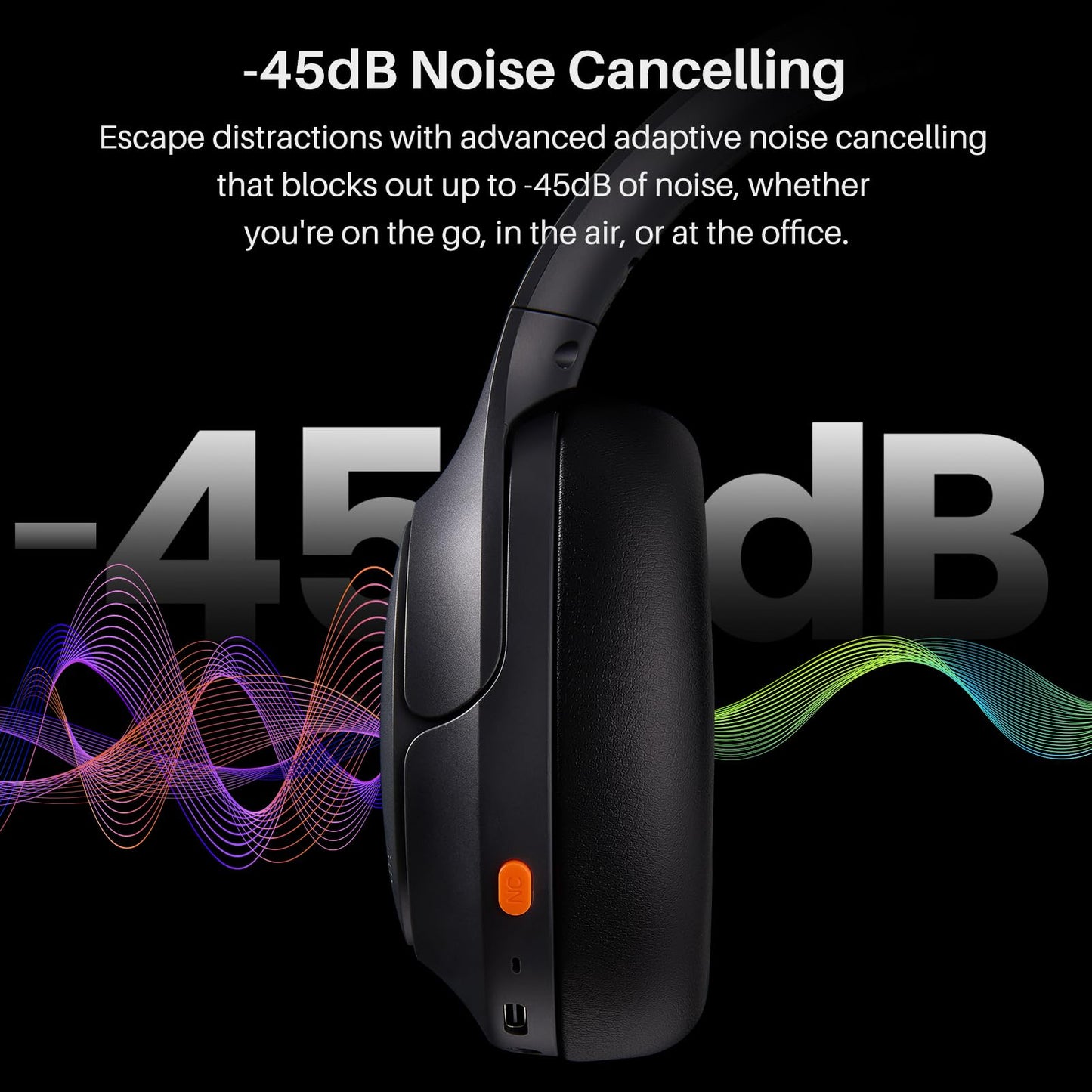 TOZO HT3 Hybrid Noise Cancelling Wireless Headphones, 90H Over Ear Headset