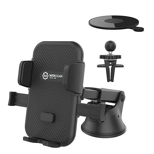 WixGear Universal Phone Holder for Car, Windshield Mount and Dashboard Mount Holder for Cell Phones and Tablets with Long Adjustable Arm (Automatic