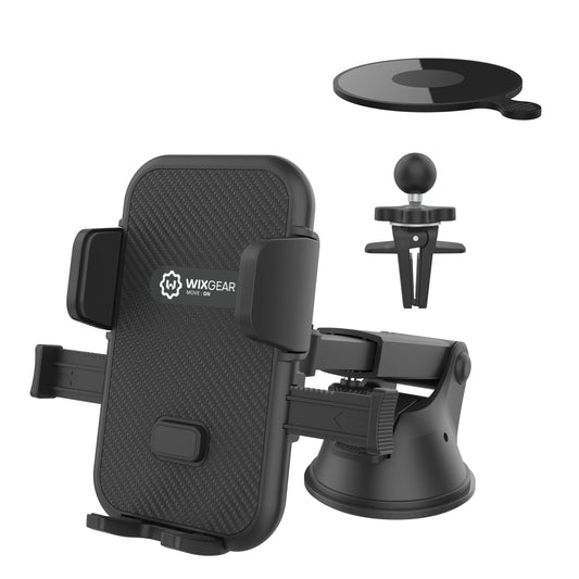 WixGear Universal Phone Holder for Car, Windshield Mount and Dashboard Mount Holder for Cell Phones and Tablets with Long Adjustable Arm (Automatic
