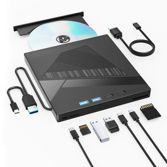 Taopjwr 7-in-1 External CD/DVD Drive for Laptop, USB3.0&Type-C DVD Player for Laptop Desktop with SD Card Reader Portable DVD/CD Drive for PC?CD
