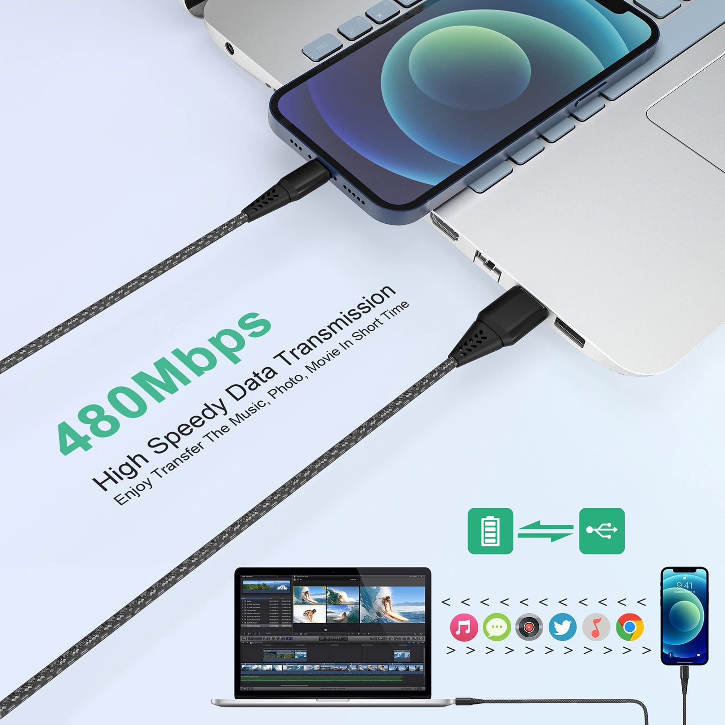 Long iPhone Charger Cord 26FT/8M [Apple MFi Certified] Extra Long iPhone Cable Fast Apple Charger Cable Nylon Braided 2.4A USB Lightning Cable…