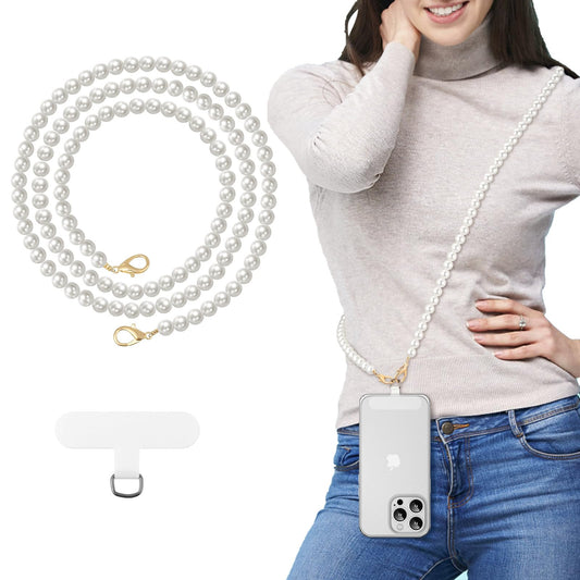 MoKo Universal Phone Lanyard, Pearl Beaded Cell Phone Chain Crossbody Strap Anti-Theft Detachable Women Cellphone Lanyards Around The Neck