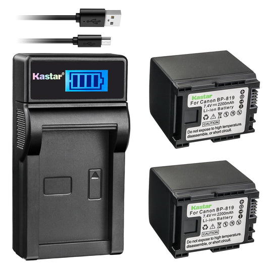 Kastar Battery X2 & Slim LCD USB Charger for Canon BP-819 VIXIA HF10 HF11 HF20 HF21 HF100 HF200 HF G10 HF M30 HF M31 HF M32 HF M40 M41 HF M300 M400 HF