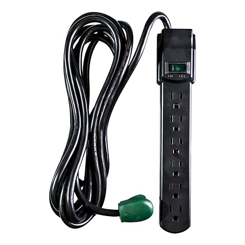 Power By GoGreen Go Green Power Inc. 6 Outlet Surge Protector, Black, 6ft Cord - 250 Joules, Circuit Breaker, Mountable, Great for in-Home Use