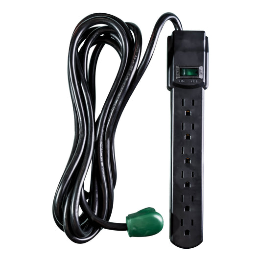Power By GoGreen Go Green Power Inc. 6 Outlet Surge Protector, Black, 6ft Cord - 250 Joules, Circuit Breaker, Mountable, Great for in-Home Use